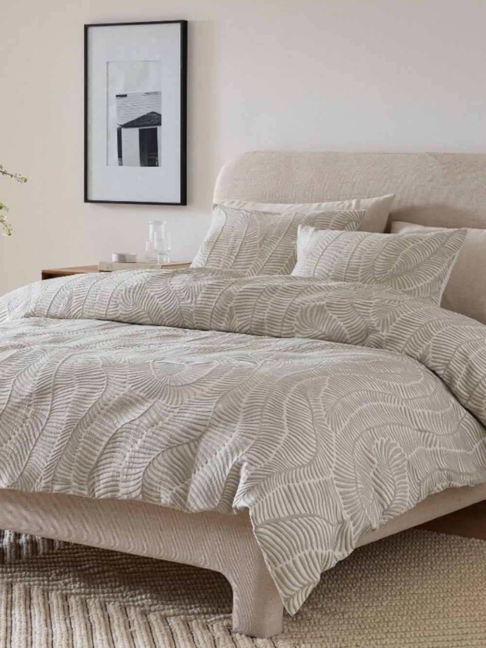 West Elm Trailing Fern Matelasse 2-Piece King Size Duvet Cover Set Celedon GUC